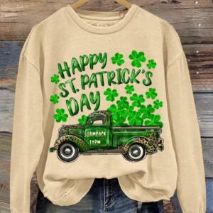 Happy St Patrick's Day Shamrock Farm Truck Print Casual Sweatshirt