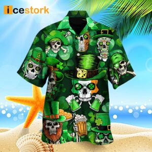 Irish Skull St Patrick's Day Green Light Hawaiian Shirt