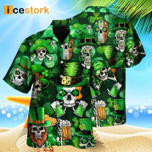 Irish Skull St Patrick's Day Green Light Hawaiian Shirt