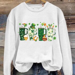 Retro Obsessive Cup Disorder St Patrick's Day Print Casual Sweatshirt