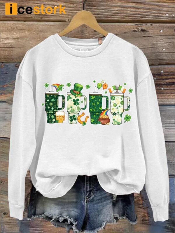 Retro Obsessive Cup Disorder St Patrick’s Day Print Casual Sweatshirt