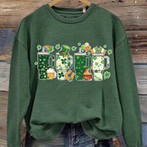 Retro Obsessive Cup Disorder St Patrick's Day Print Casual Sweatshirt