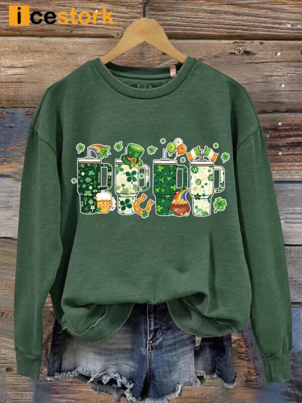 Retro Obsessive Cup Disorder St Patrick’s Day Print Casual Sweatshirt