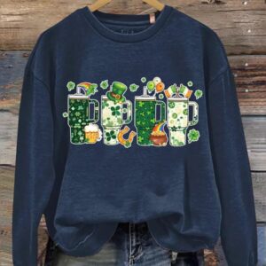 Retro Obsessive Cup Disorder St Patrick's Day Print Casual Sweatshirt