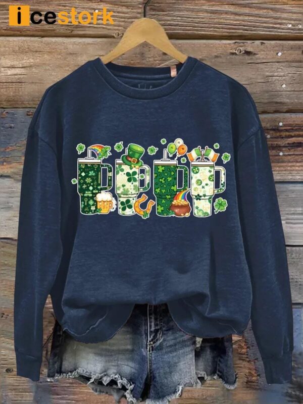 Retro Obsessive Cup Disorder St Patrick’s Day Print Casual Sweatshirt