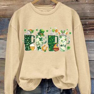 Retro Obsessive Cup Disorder St Patrick's Day Print Casual Sweatshirt