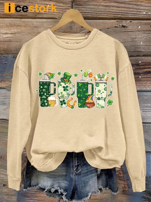 Retro Obsessive Cup Disorder St Patrick’s Day Print Casual Sweatshirt