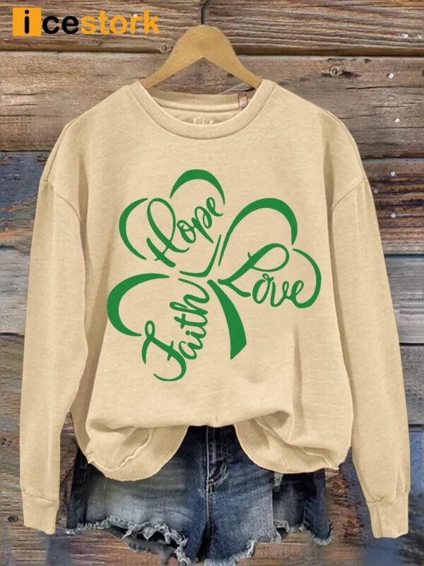 Shamrock Faith Hope Love Print Casual Sweatshirt