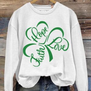 Shamrock Faith Hope Love Print Casual Sweatshirt