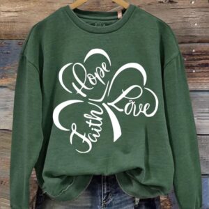 Shamrock Faith Hope Love Print Casual Sweatshirt