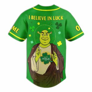 Shrek Happy St Patrick’s Day I Believe In Luck Custom Baseball Jersey1