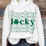 St Patricks Day Lucky Print Casual Hoodie