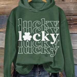 St Patricks Day Lucky Print Casual Hoodie