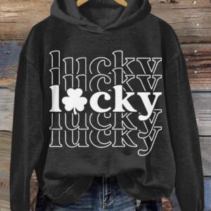 St Patricks Day Lucky Print Casual Hoodie