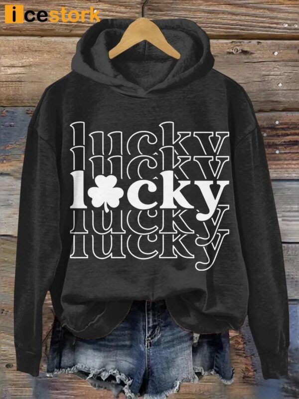 St Patricks Day Lucky Print Casual Hoodie
