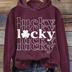 St Patricks Day Lucky Print Casual Hoodie