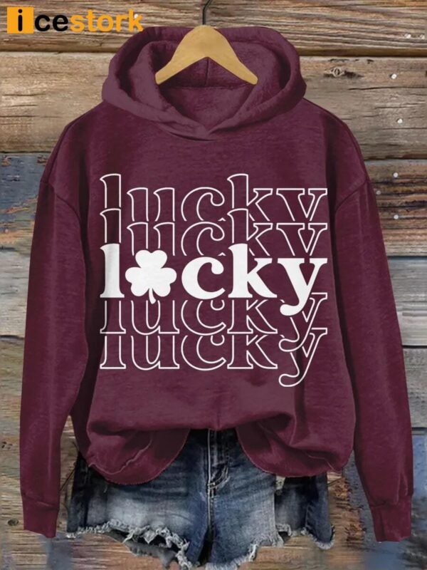 St Patricks Day Lucky Print Casual Hoodie