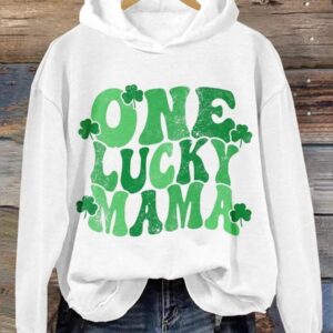 St Patricks Day One Lucky Mama Print Casual Hoodie