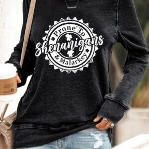 Women's Prone To Shenanigans And Malarkey Beer BottleCap Print Casual Sweatshirt