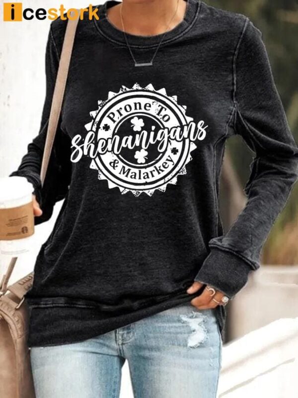 Women’s Prone To Shenanigans And Malarkey Beer Bottle Cap Print Casual Sweatshirt