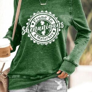 Women's Prone To Shenanigans And Malarkey Beer BottleCap Print Casual Sweatshirt1