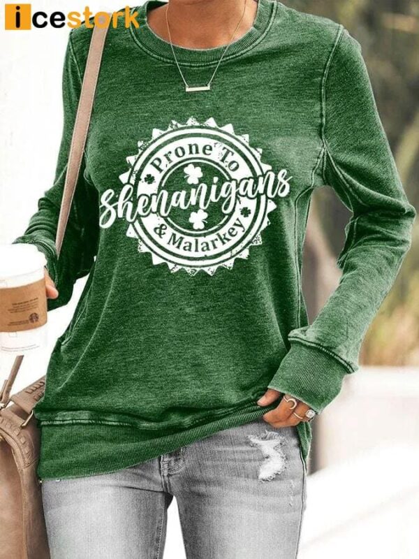 Women’s Prone To Shenanigans And Malarkey Beer Bottle Cap Print Casual Sweatshirt