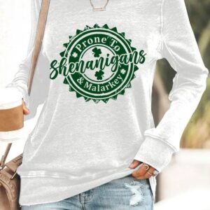 Women's Prone To Shenanigans And Malarkey Beer BottleCap Print Casual Sweatshirt2