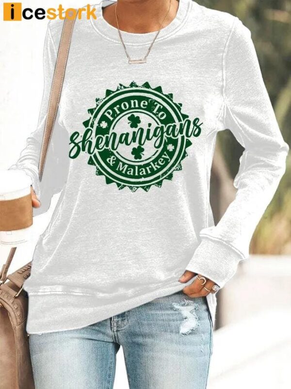 Women’s Prone To Shenanigans And Malarkey Beer Bottle Cap Print Casual Sweatshirt