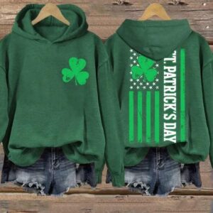 Women's St Patrick's Day American Flag Lucky Shamrock Casual Hoodie