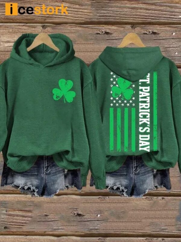 Women’s St Patrick’s Day American Flag Lucky Shamrock Casual Hoodie