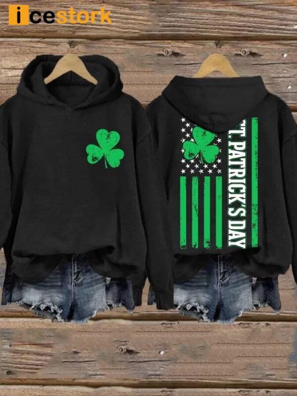 Women’s St Patrick’s Day American Flag Lucky Shamrock Casual Hoodie