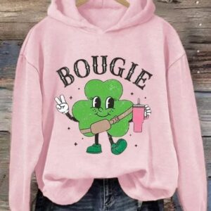 Women's St Patrick's Day Bougie Shamrock Print Hoodie