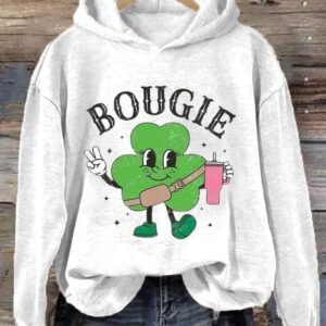 Women's St Patrick's Day Bougie Shamrock Print Hoodie