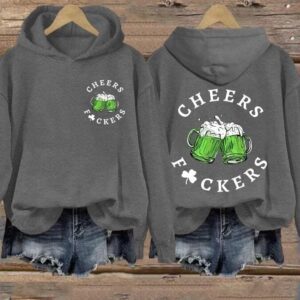 Women's St Patrick's Day Funny Cheers Shamrock Casual Hoodie