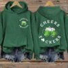 Women’s St Patrick’s Day Funny Cheers Shamrock Casual Hoodie