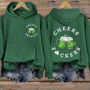 Women's St Patrick's Day Funny Cheers Shamrock Casual Hoodie