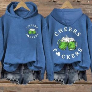 Women's St Patrick's Day Funny Cheers Shamrock Casual Hoodie