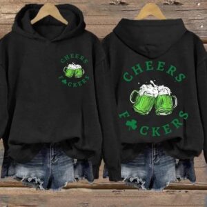 Women's St Patrick's Day Funny Cheers Shamrock Casual Hoodie