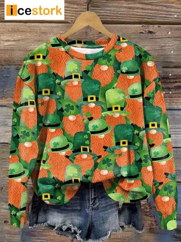 Women’s St Patrick’s Day Leprechaun Print Casual Sweatshirt