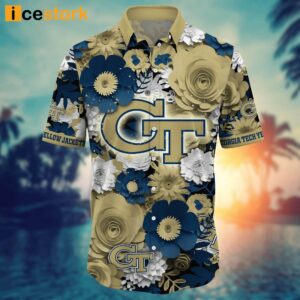 Georgia Tech Yellow Jackets NCAA3 Flower Hawaiian Shirt