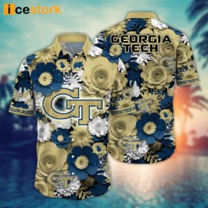 Georgia Tech Yellow Jackets NCAA3 Flower Hawaiian Shirt