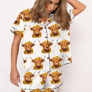 Highland Cow With Sunflowers Pajama Set