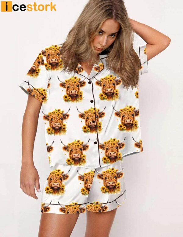 Highland Cow With Sunflowers Pajama Set