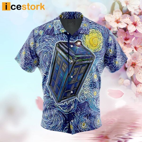 Tardis Starry Night Doctor Who Button Up Hawaiian Shirt