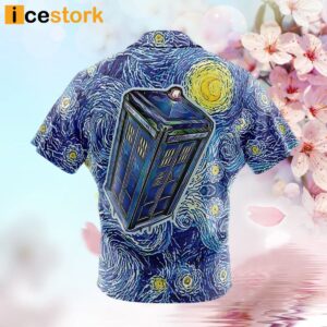 Tardis Starry Night Doctor Who Button Up Hawaiian Shirt