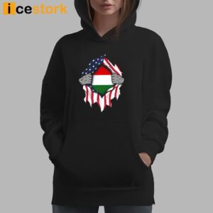 Hungarian American Flags Hands Ripping Flag on Chest Shirt