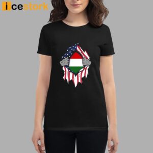 Hungarian American Flags Hands Ripping Flag on Chest Shirt