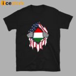 Hungarian American Flags Hands Ripping Flag on Chest Shirt