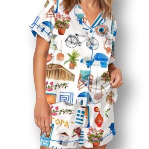 Santorini Greece Travel Pajama Set