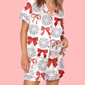 4th Of July American Fireworks Girl Cowgirl Pajama Set